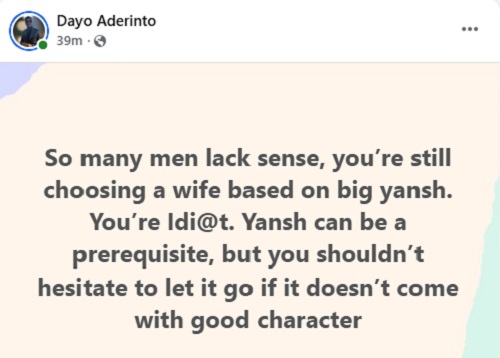 You’re An Idi@t If You Choose a Woman Solely Based On Big Yansh